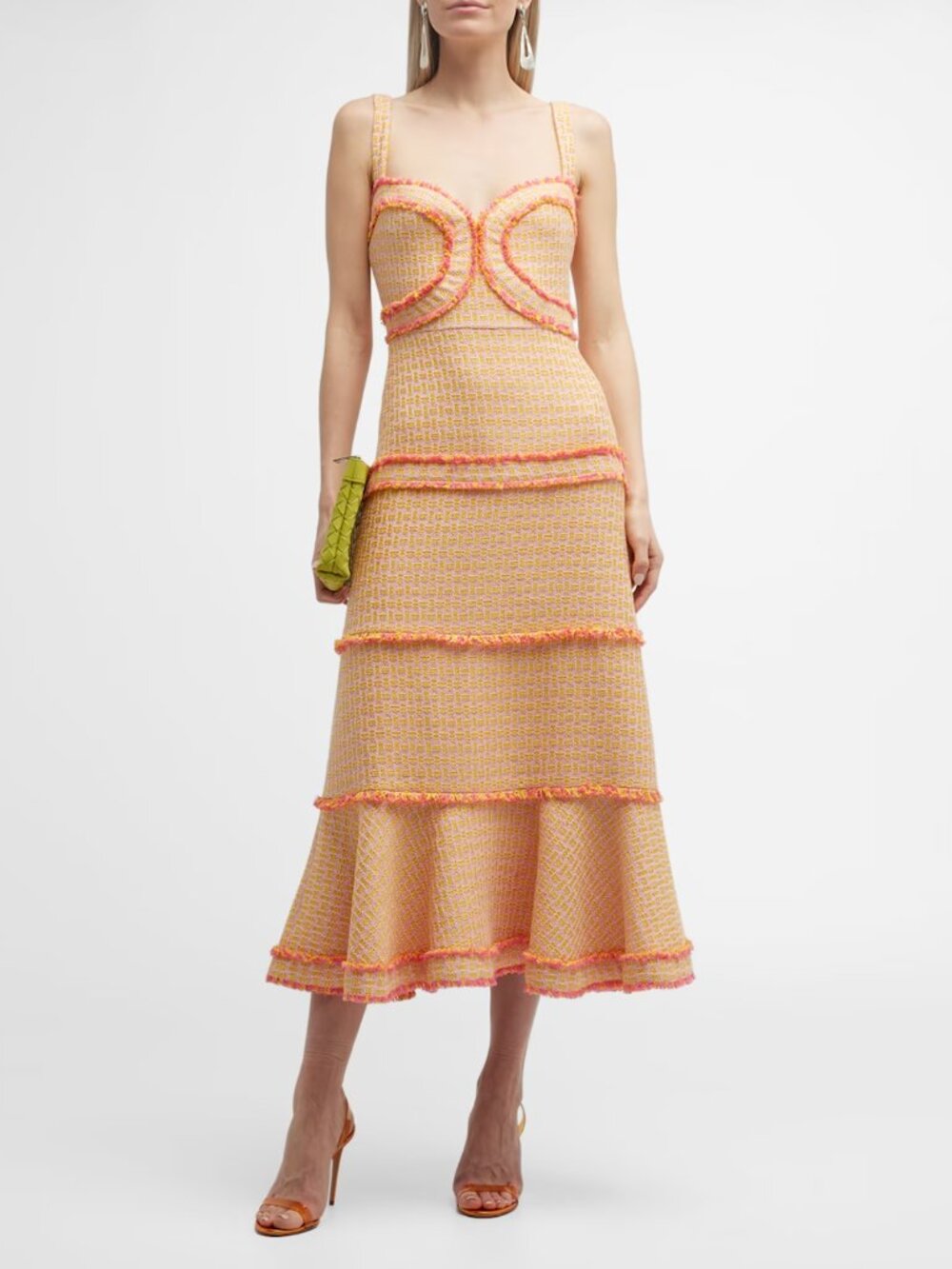 Alexis Bettine Tiered Knit Sweetheart Midi Dress size Large
